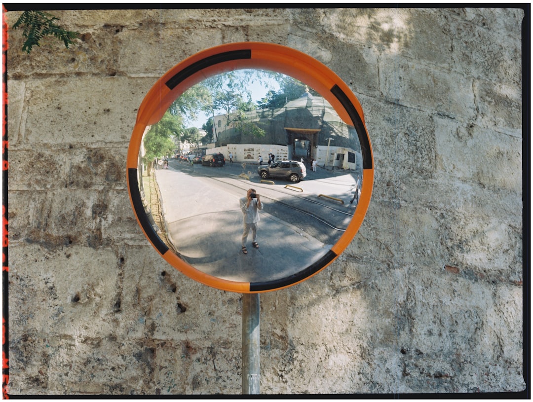 A reflection in a traffic mirror.